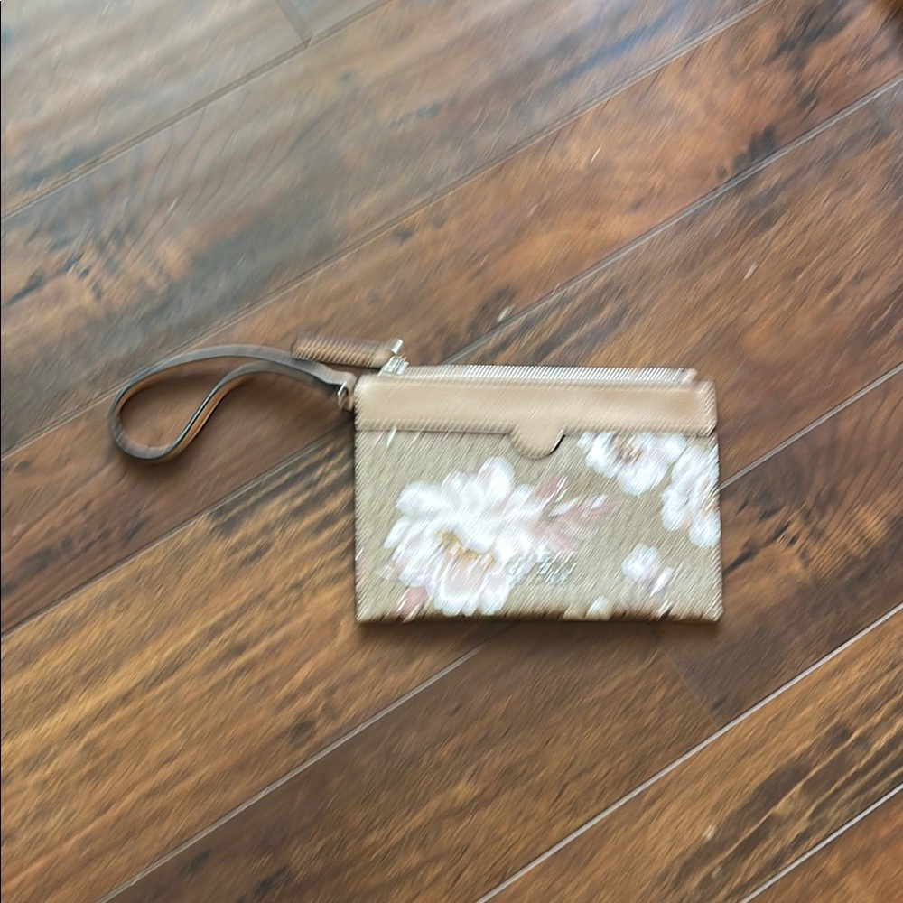 Guess Tan and Cream Clutch with Wristlet and Zipper